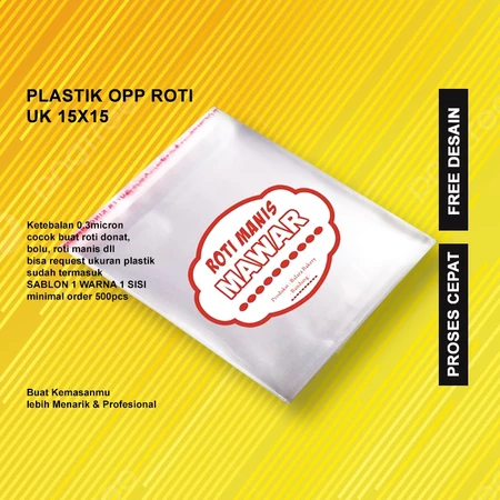 Sablon Plastik Opp Ukuran 15x15 FREE DESIGN 1000pcs