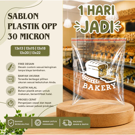 Plastik Sablon Opp Roti Ukuran 13x13, 13x15, 13x22 Free Design