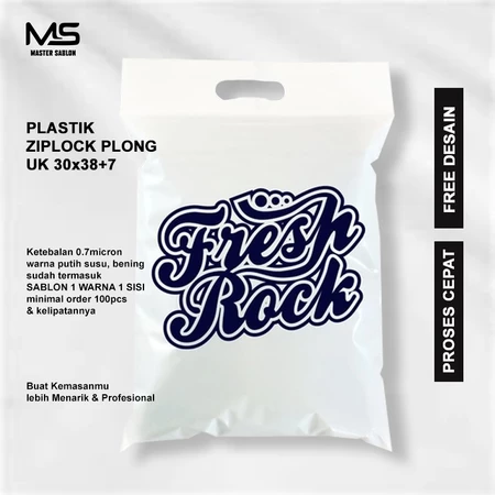 Sablon Plastik Ziplock/Plastik Klip Plong 30x38+7 Free Desain