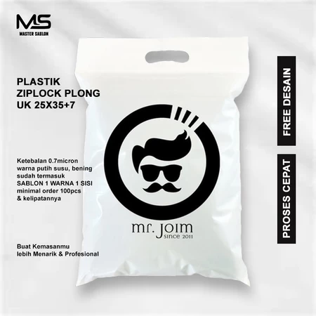 Sablon Plastik Ziplock/Plastik Klip Plong Ukuran 25x35+7 Free Desain